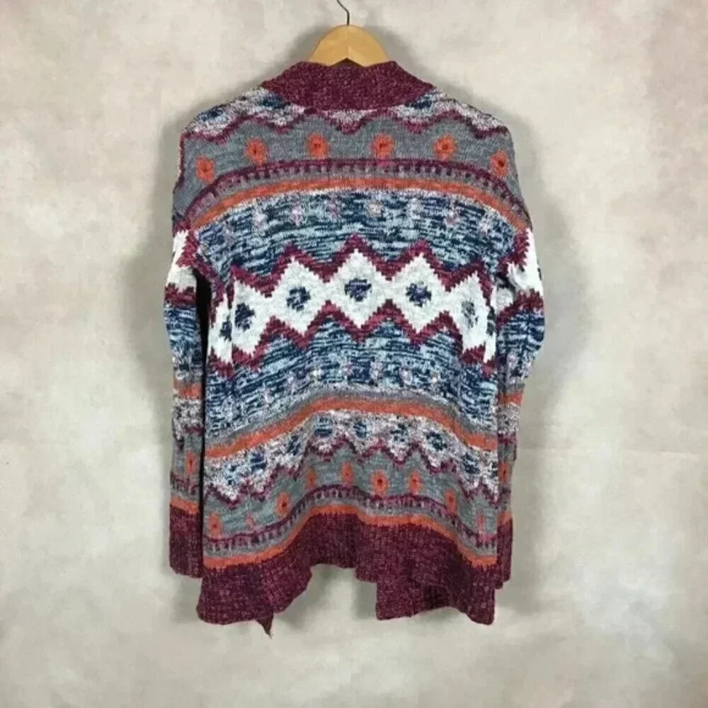 MOSSIMO Tribal Pattern Burgundy Cardigan Size SMALL